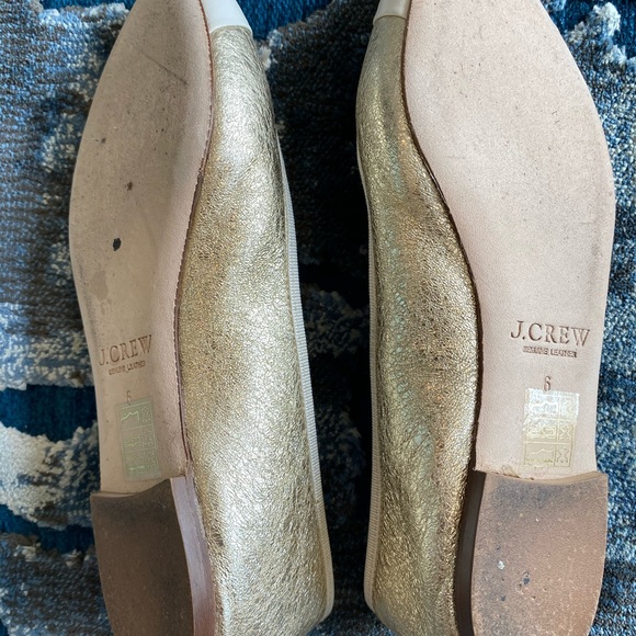J. Crew gold metallic and cream ballet flats bow - Picture 5 of 8